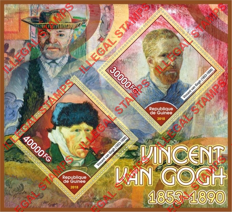 Guinea Republic 2018 Paintings by Vincent van Gogh Illegal Stamp Souvenir Sheet of 2