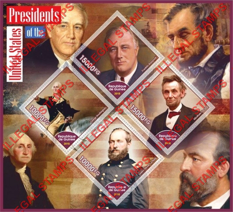 Guinea Republic 2018 Presidents of the United States Illegal Stamp Souvenir Sheet of 4