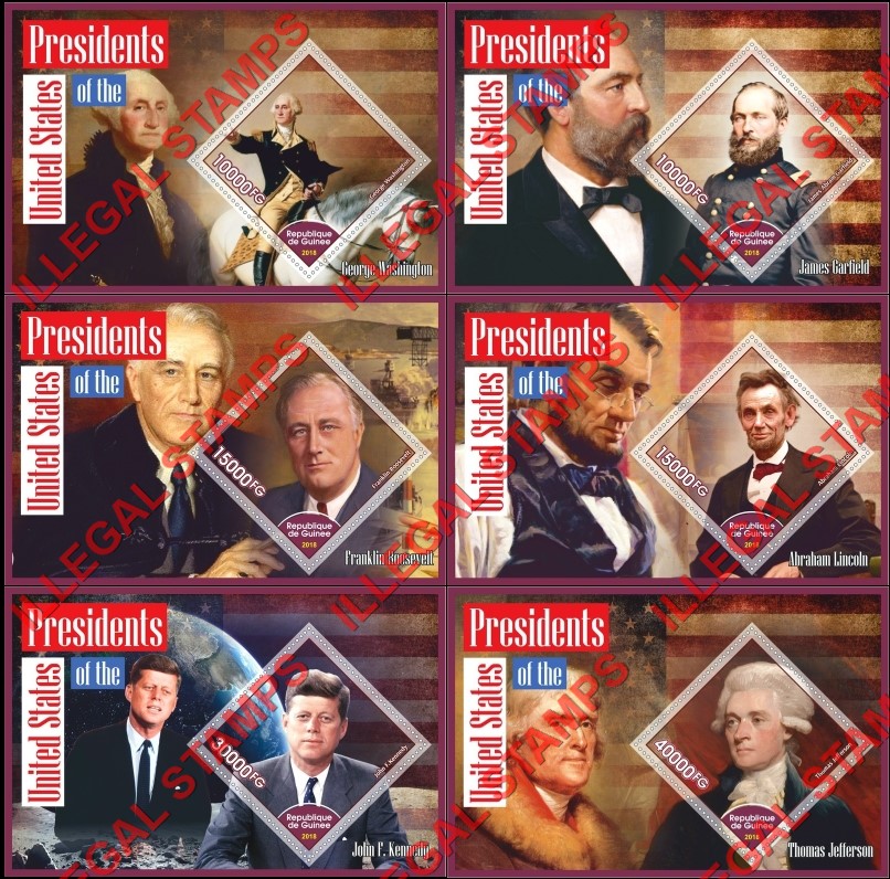 Guinea Republic 2018 Presidents of the United States Illegal Stamp Souvenir Sheets of 1