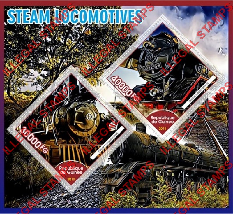 Guinea Republic 2018 Steam Locomotives Illegal Stamp Souvenir Sheet of 2