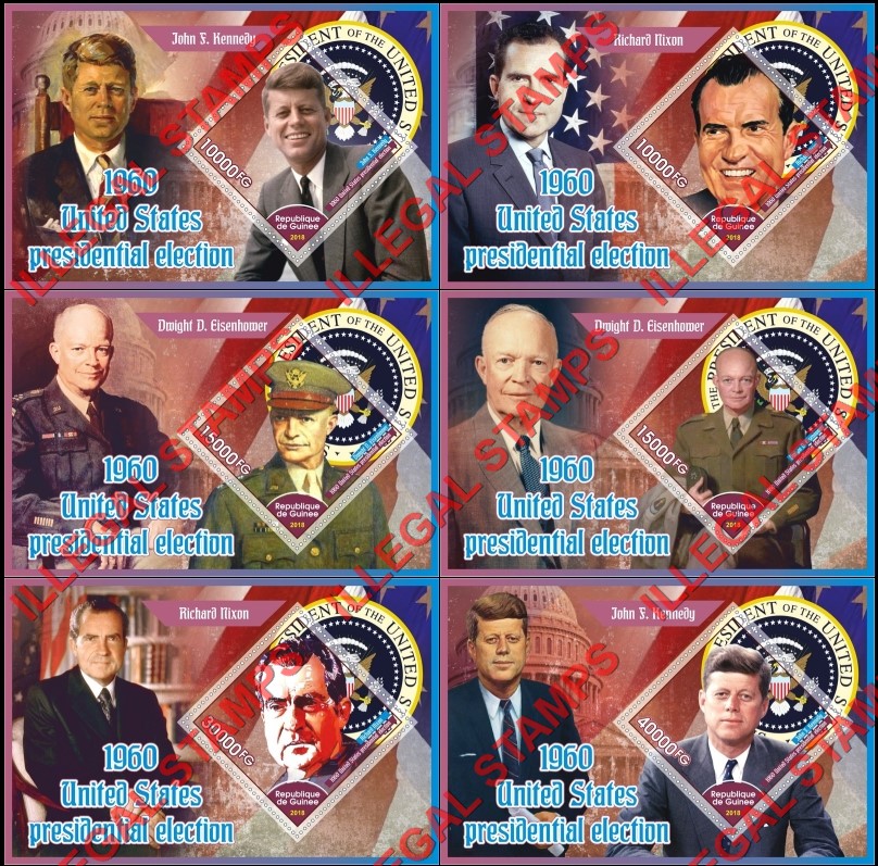 Guinea Republic 2018 United States 1960 Presidential Election Illegal Stamp Souvenir Sheets of 1