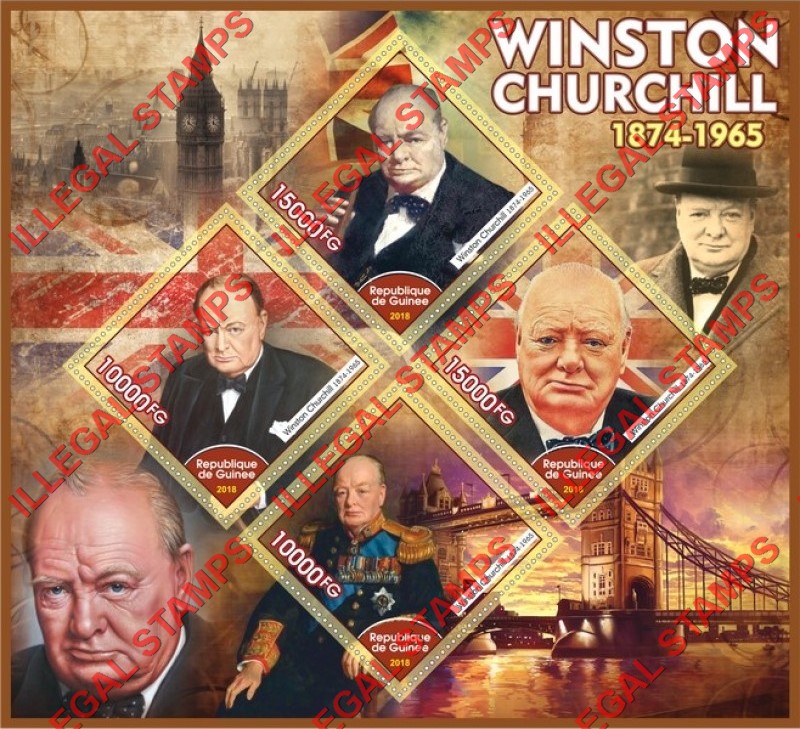 Guinea Republic 2018 Winston Churchill (different) Illegal Stamp Souvenir Sheet of 4