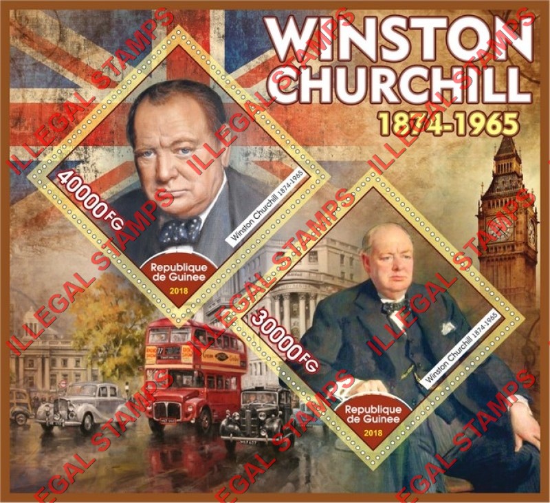 Guinea Republic 2018 Winston Churchill (different) Illegal Stamp Souvenir Sheet of 2