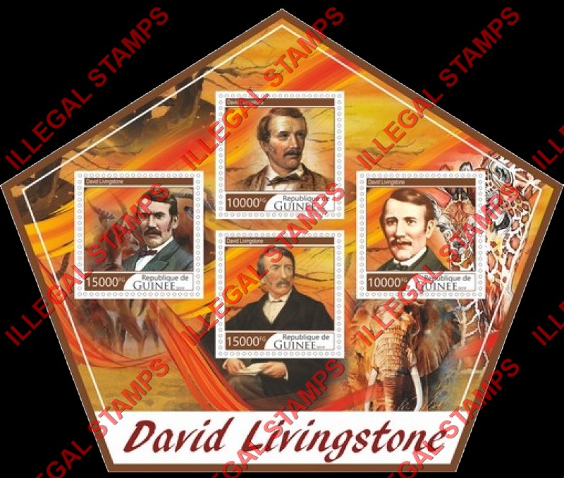 Guinea Republic 2019 David Livingstone Illegal Stamp Souvenir Sheet of 4