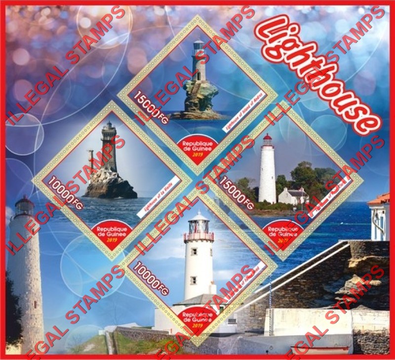 Guinea Republic 2019 Lighthouses Illegal Stamp Souvenir Sheet of 4