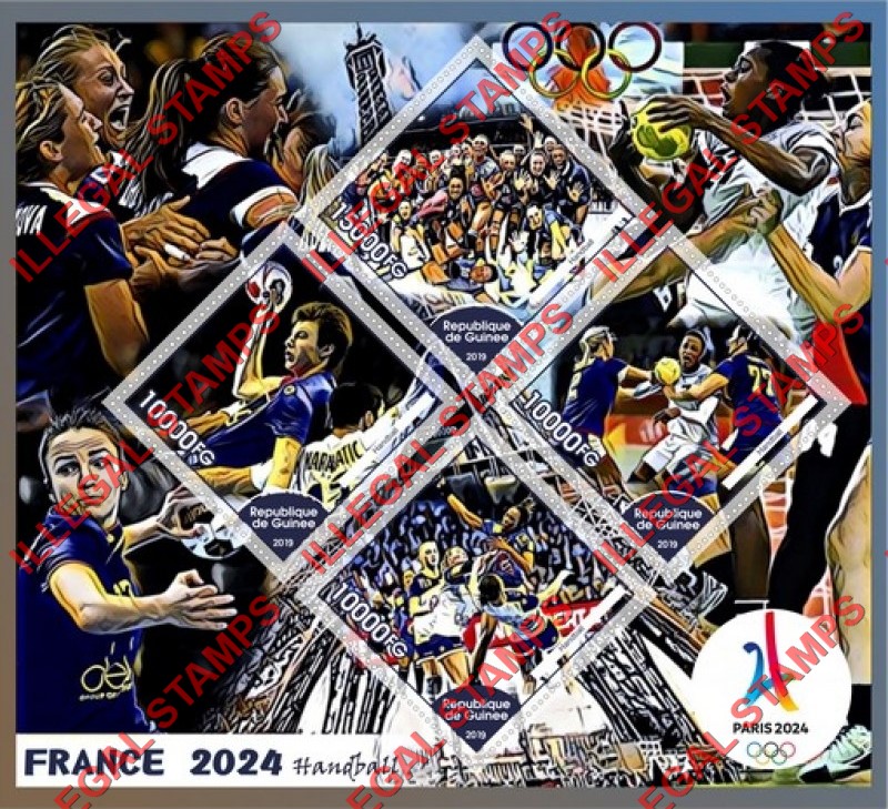 Guinea Republic 2019 Olympic Games in Paris in 2024 Handball Illegal Stamp Souvenir Sheet of 4