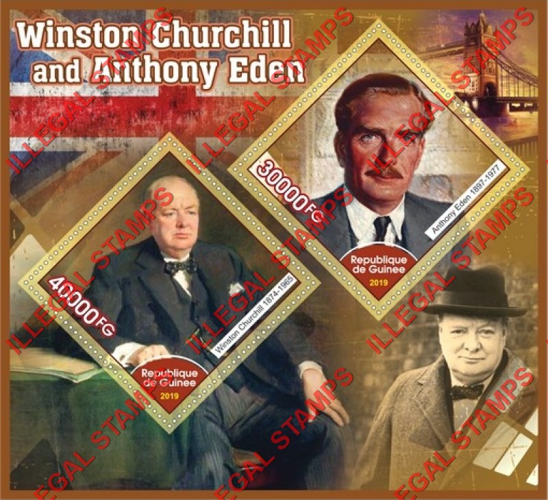 Guinea Republic 2019 Winston Churchill and Anthony Eden Illegal Stamp Souvenir Sheet of 2
