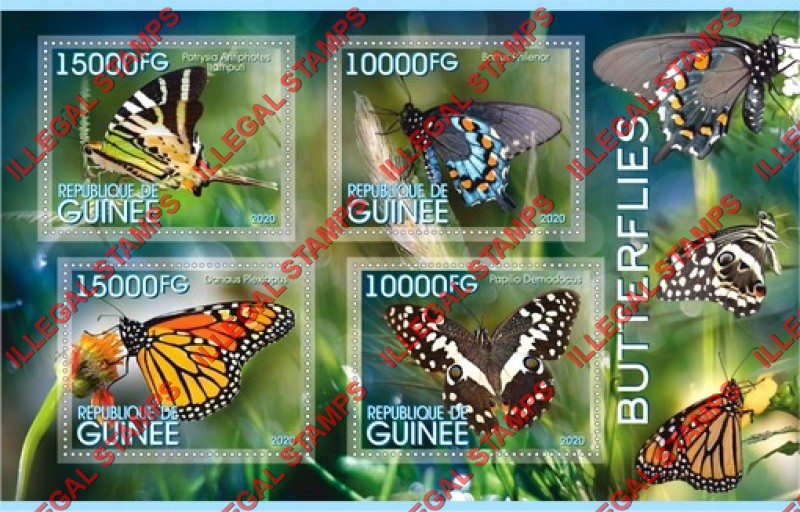 Guinea Republic 2020 Butterflies (different a) Illegal Stamp Souvenir Sheet of 4