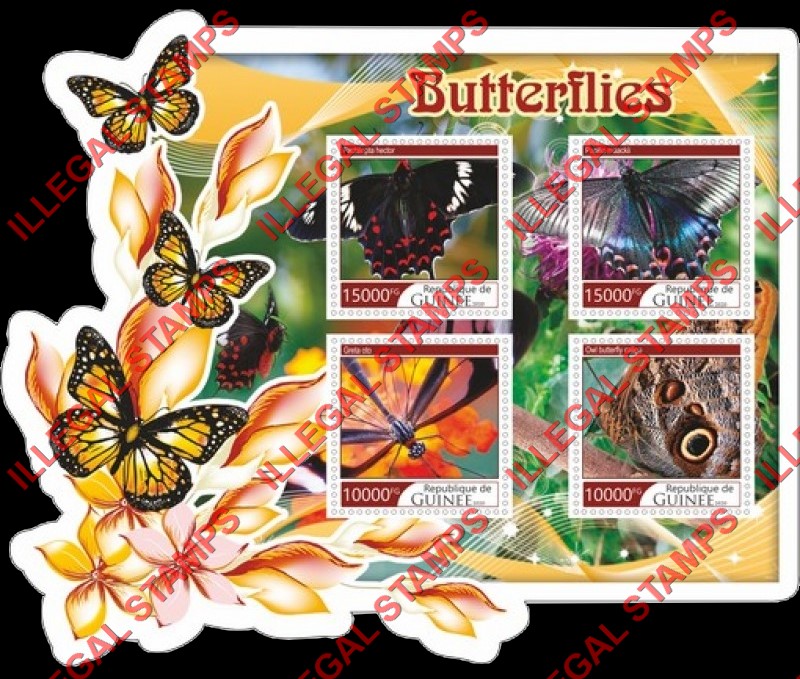 Guinea Republic 2020 Butterflies (different) Illegal Stamp Souvenir Sheet of 4