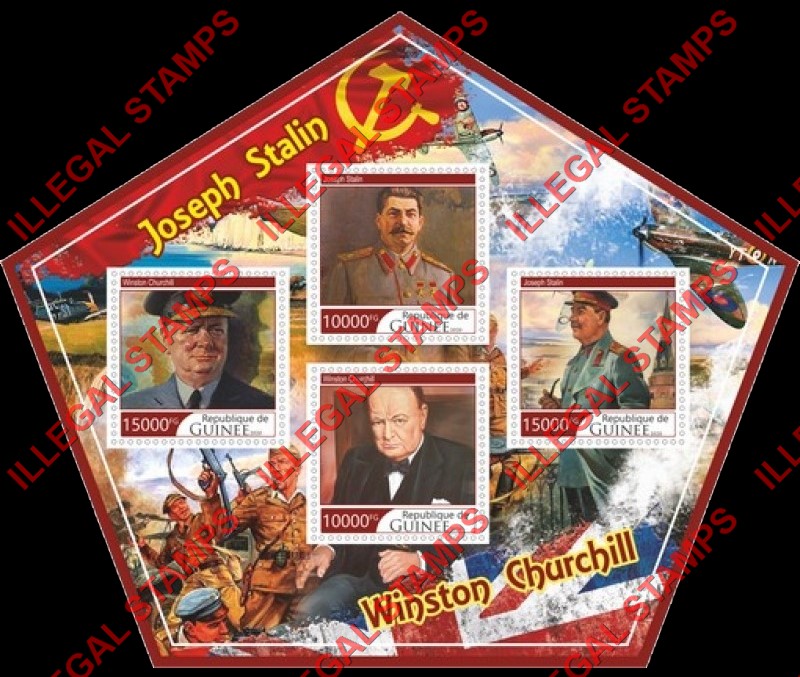 Guinea Republic 2020 Joseph Stalin and Winston Churchill Illegal Stamp Souvenir Sheet of 4