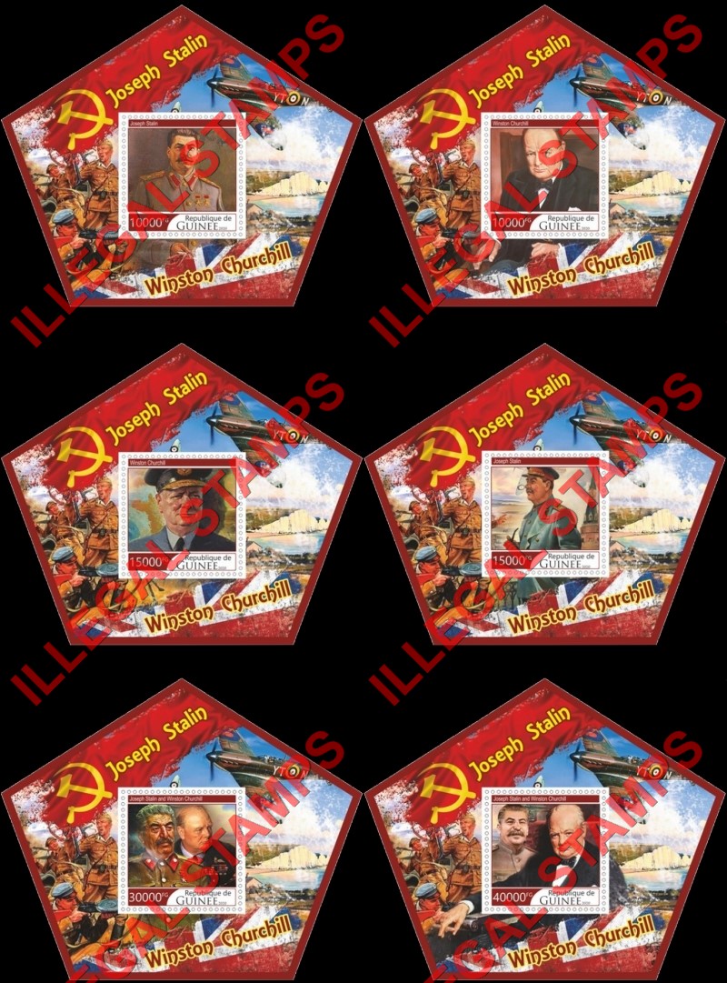 Guinea Republic 2020 Joseph Stalin and Winston Churchill Illegal Stamp Souvenir Sheets of 1