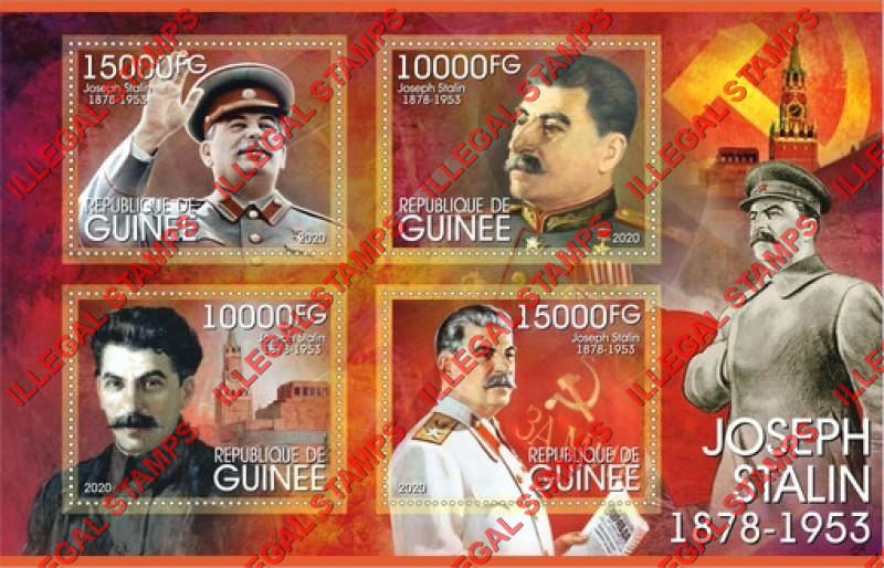 Guinea Republic 2020 Joseph Stalin (different a) Illegal Stamp Souvenir Sheet of 4