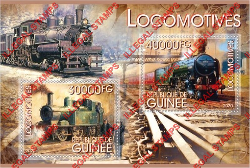 Guinea Republic 2020 Locomotives Illegal Stamp Souvenir Sheet of 2