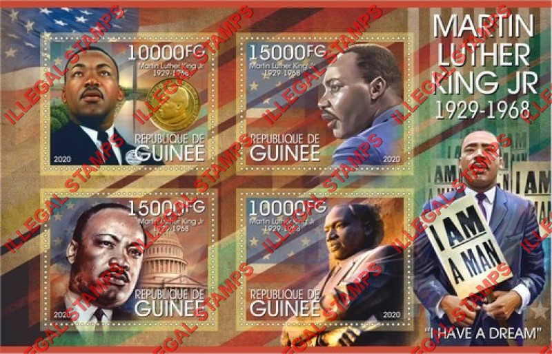 Guinea Republic 2020 Martin Luther King Illegal Stamp Souvenir Sheet of 4