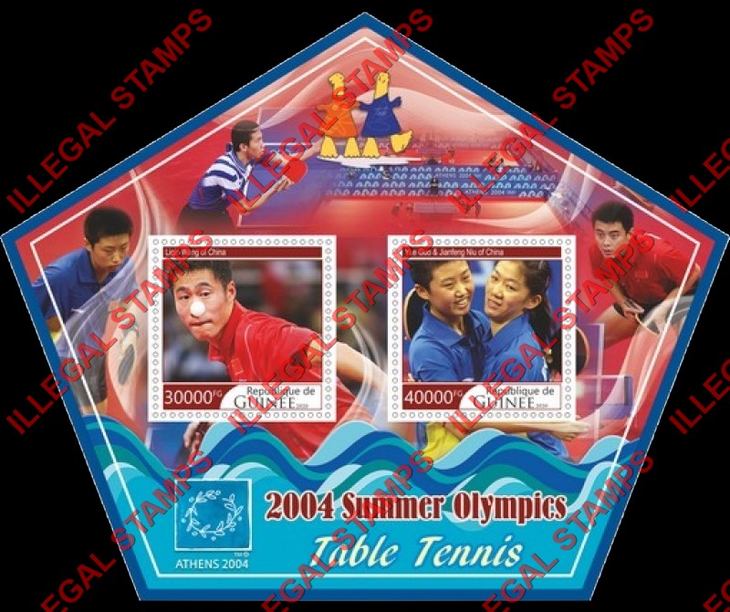 Guinea Republic 2020 Olympic Games in Athens in 2004 Table Tennis Illegal Stamp Souvenir Sheet of 2