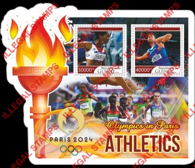 Guinea Republic 2020 Olympic Games in Paris in 2024 Athletics Illegal Stamp Souvenir Sheet of 2