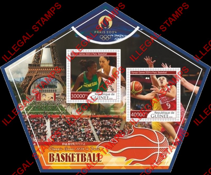 Guinea Republic 2020 Olympic Games in Paris in 2024 Basketball Illegal Stamp Souvenir Sheet of 2