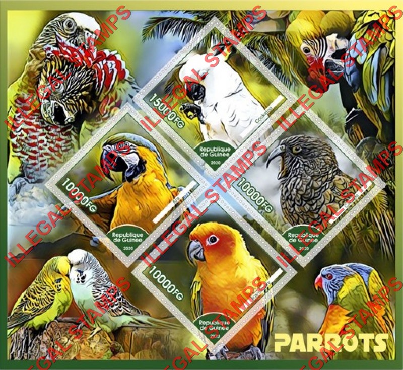 Guinea Republic 2020 Parrots Illegal Stamp Souvenir Sheet of 4