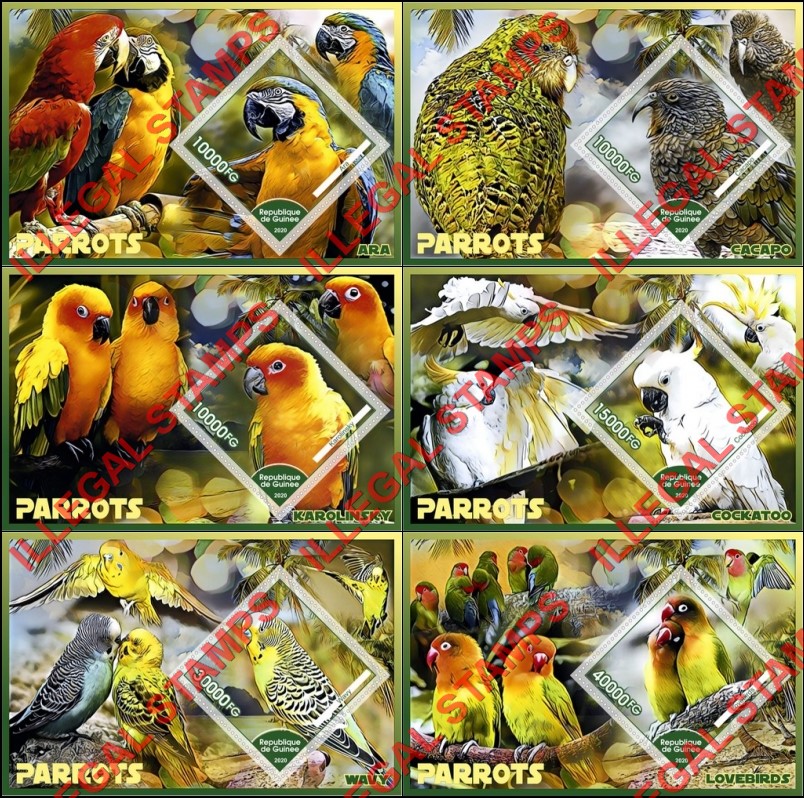 Guinea Republic 2020 Parrots Illegal Stamp Souvenir Sheets of 1
