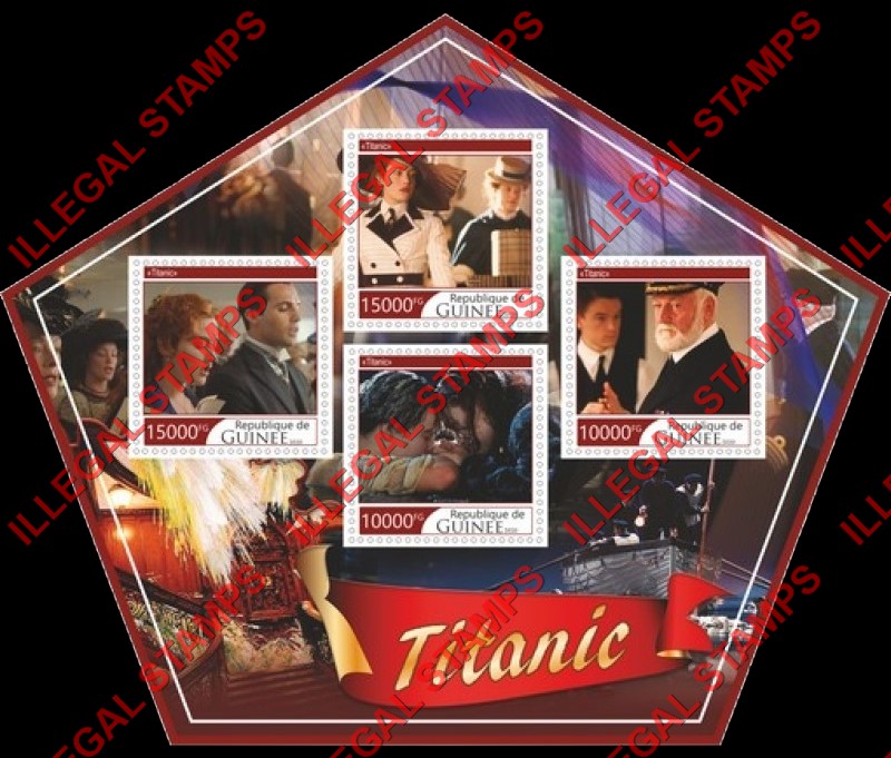 Guinea Republic 2020 Titanic Movie Illegal Stamp Souvenir Sheet of 4