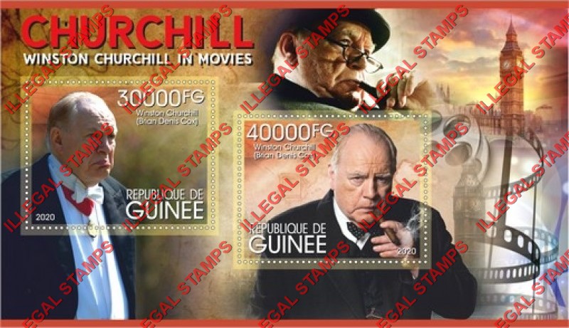 Guinea Republic 2020 Winston Churchill in Movies Illegal Stamp Souvenir Sheet of 2