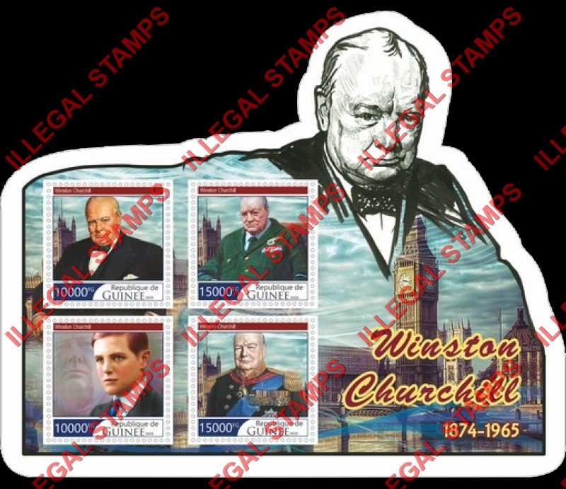 Guinea Republic 2020 Winston Churchill Illegal Stamp Souvenir Sheet of 4