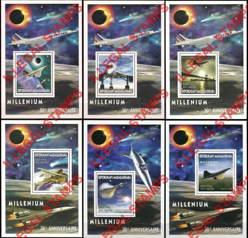 Madagascar 1999 30th Anniversary Millenium Concorde Illegal Stamp Souvenir Sheets
