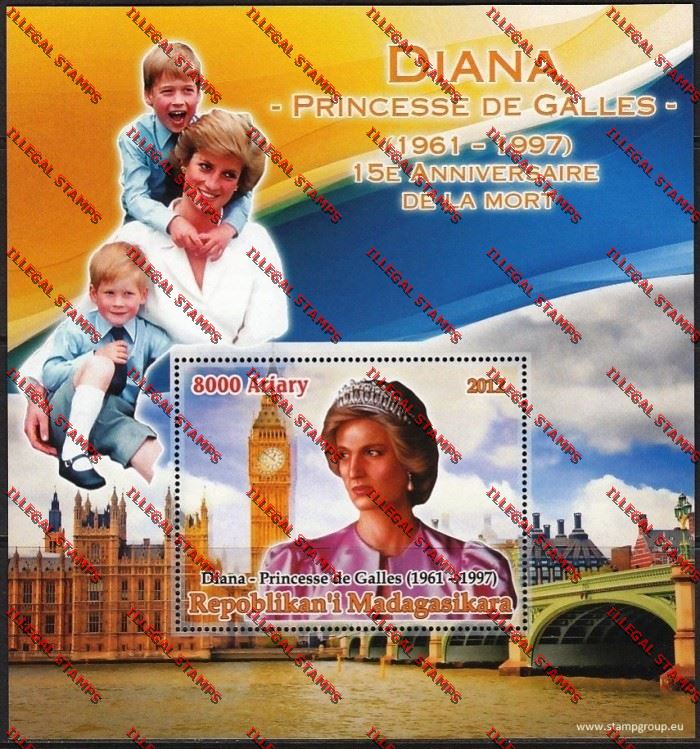Madagascar 2012 Princess Diana Illegal Stamp Souvenir Sheet