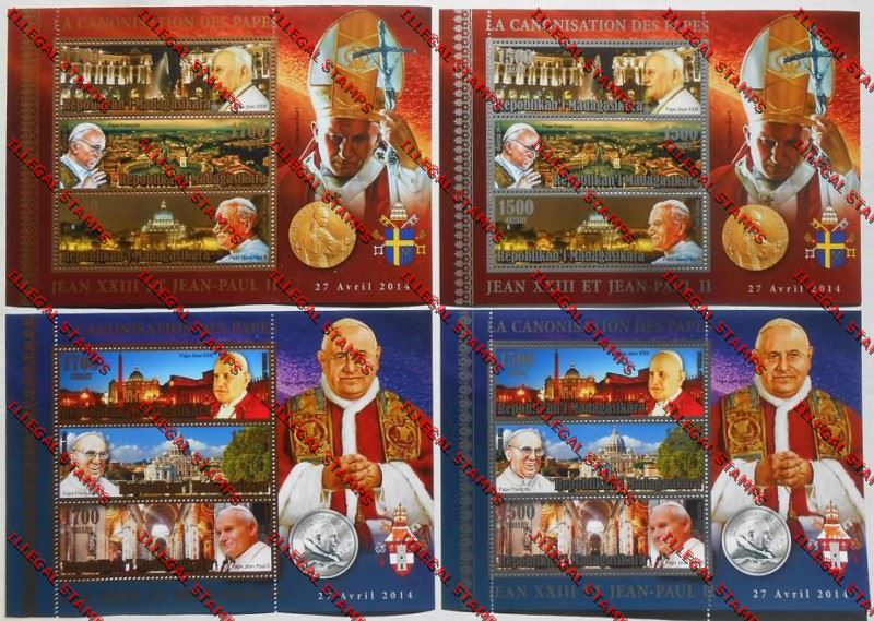Madagascar 2014 Canonization of Popes Illegal Stamp Souvenir Sheets