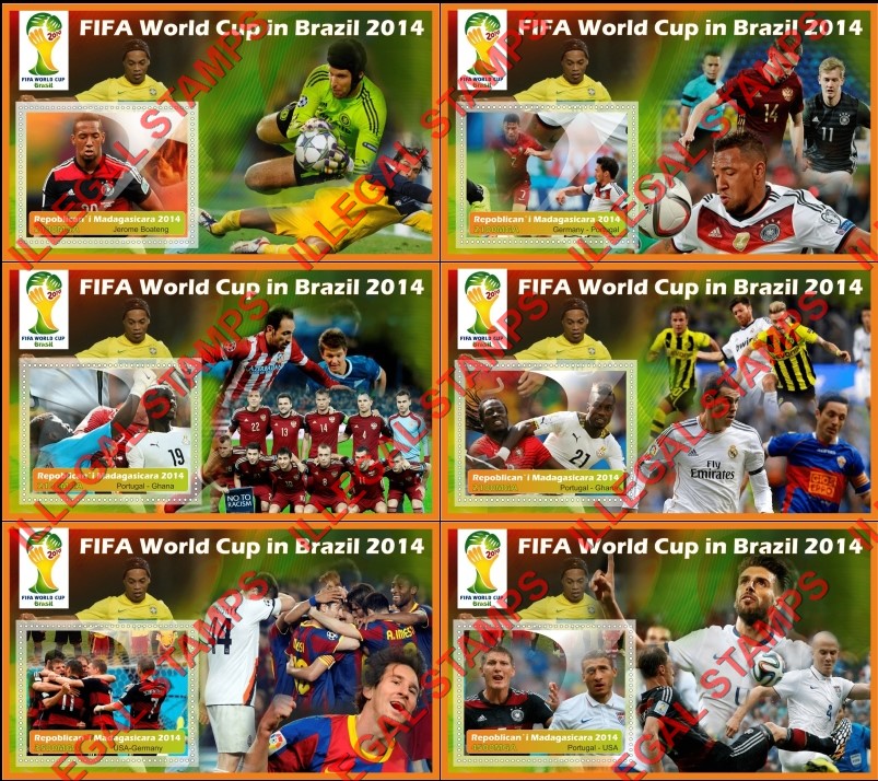 Madagascar 2014 FIFA World Cup Soccer Illegal Stamp Souvenir Sheets of 1