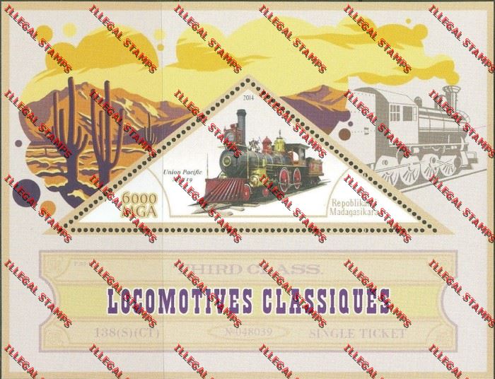 Madagascar 2014 Classic Locomotives Third Class Illegal Stamp Souvenir Sheet