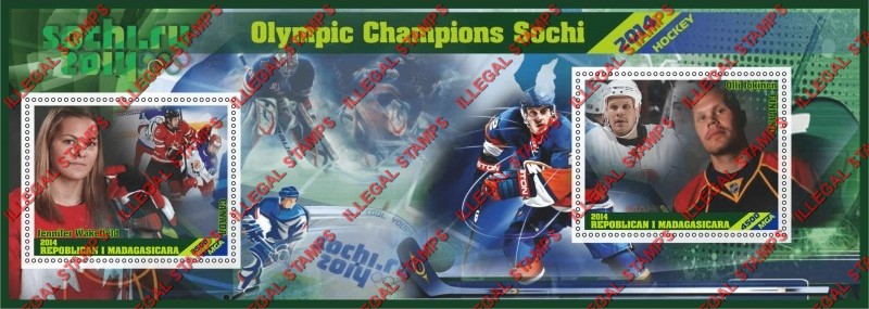 Madagascar 2014 Olympic Champions Hockey Illegal Stamp Souvenir Sheet of 2