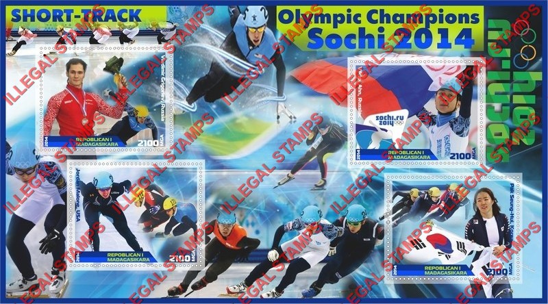 Madagascar 2014 Olympic Champions Short-Track Illegal Stamp Souvenir Sheet of 4