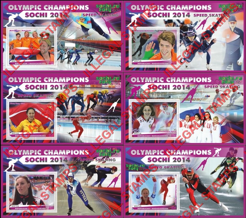 Madagascar 2014 Olympic Champions Speed Skating Illegal Stamp Souvenir Sheets of 1