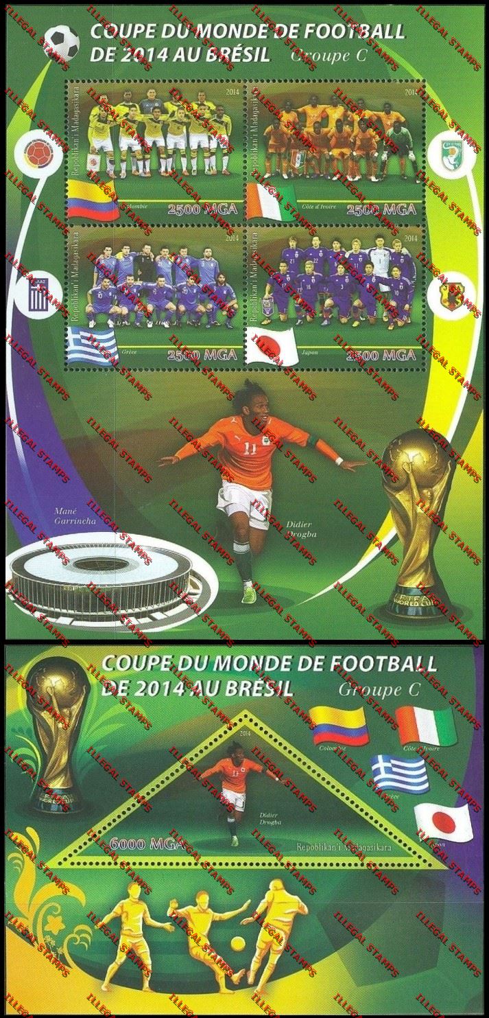 Madagascar 2014 World Cup Soccer Championship Group C Illegal Stamp Souvenir Sheetlet and Souvenir Sheet