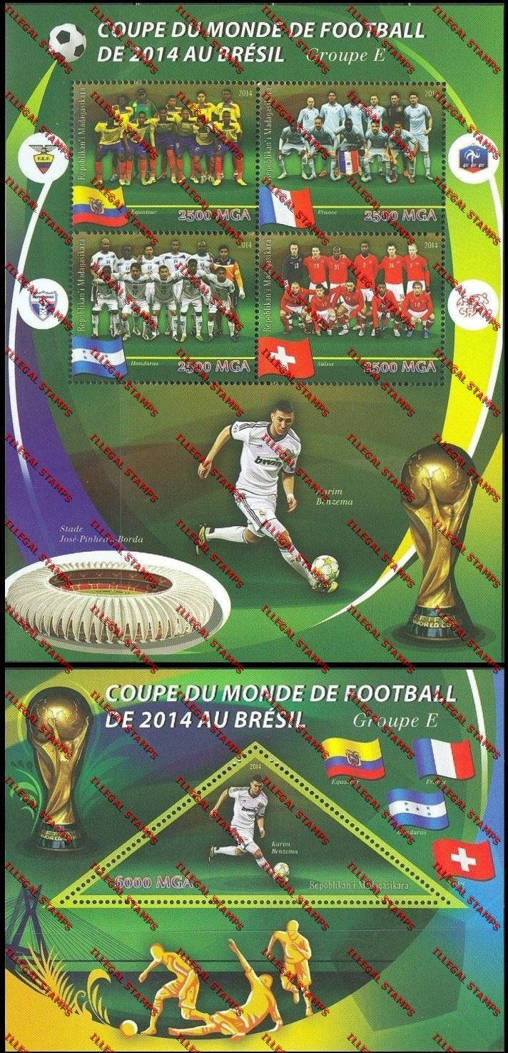 Madagascar 2014 World Cup Soccer Championship Group E Illegal Stamp Souvenir Sheetlet and Souvenir Sheet
