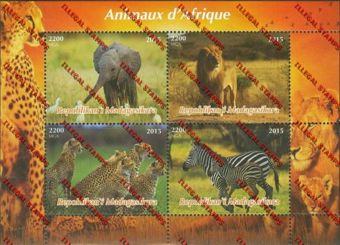 Madagascar 2015 African Wildlife Illegal Stamp Souvenir Sheetlet