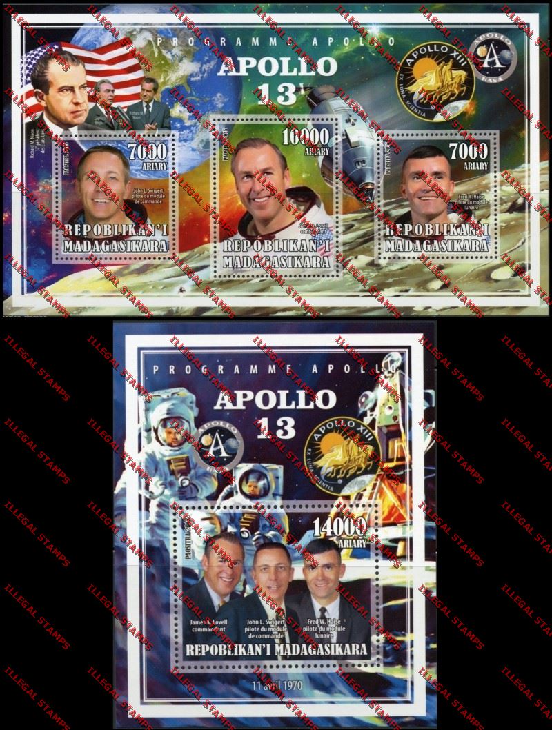 Madagascar 2015 Apollo 13 Illegal Stamp Souvenir Sheet and Sheetlet