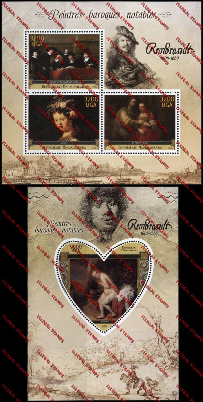 Madagascar 2015 Rembrandt Illegal Stamp Souvenir Sheet and Sheetlet