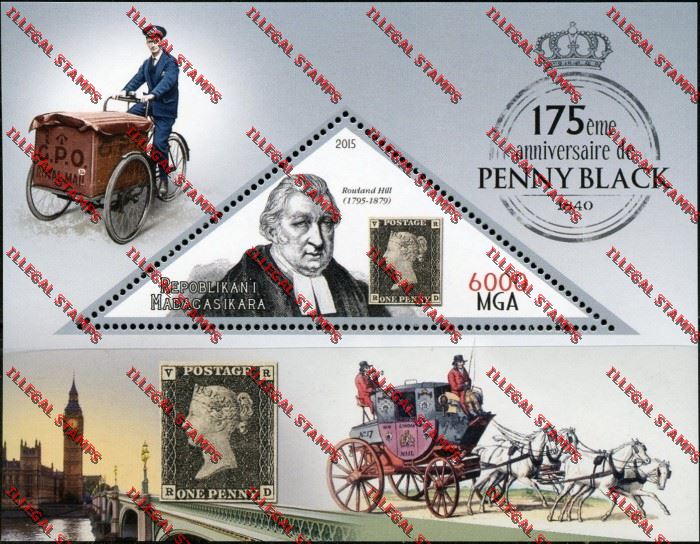 Madagascar 2015 Rowland Hill Penny Black Illegal Stamp Souvenir Sheet