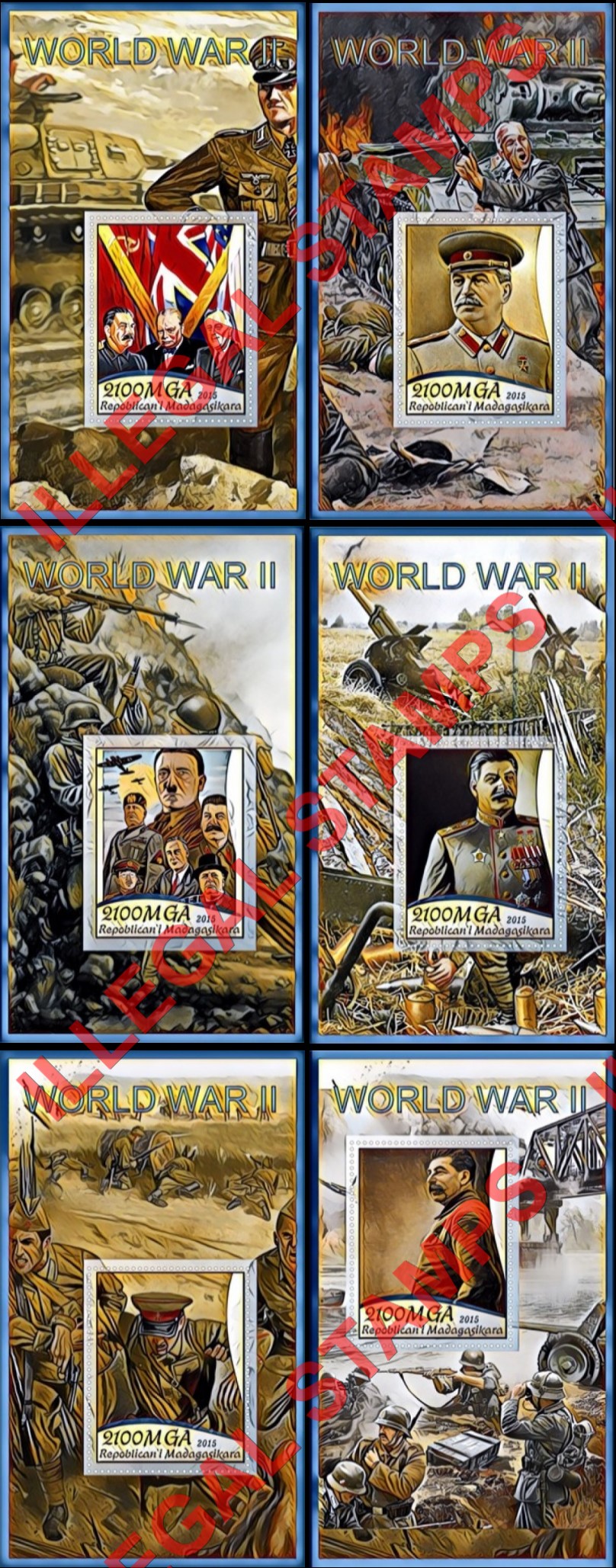 Madagascar 2015 World War II Illegal Stamp Souvenir Sheets of 1