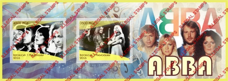 Madagascar 2016 ABBA Illegal Stamp Souvenir Sheet of 2