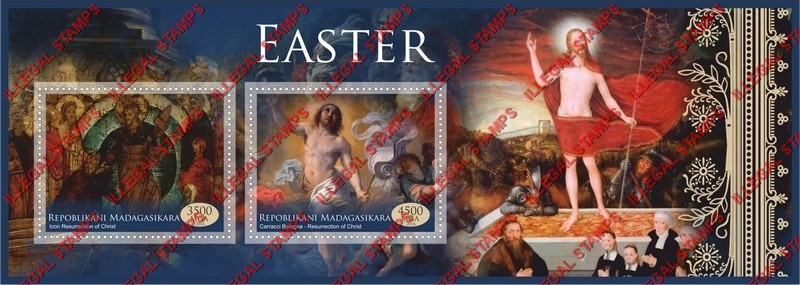 Madagascar 2016 Easter Paintings Illegal Stamp Souvenir Sheet of 2
