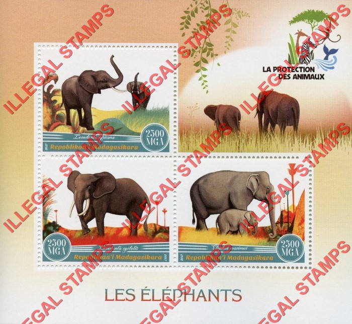 Madagascar 2017 Elephants Illegal Stamp Souvenir Sheet of 3