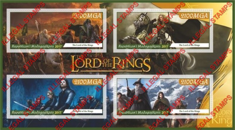 Madagascar 2017 Lord of the Rings Illegal Stamp Souvenir Sheet of 4
