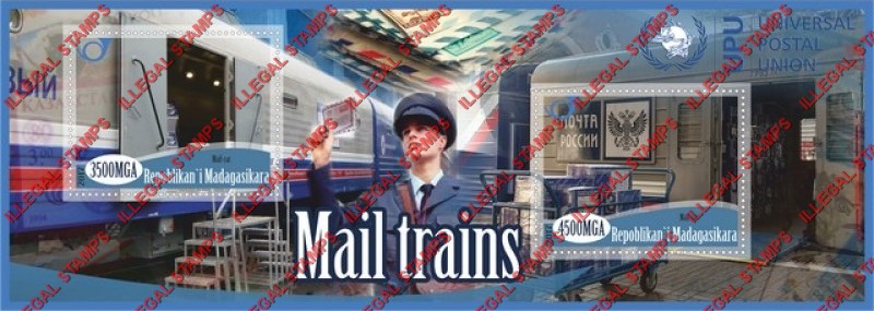Madagascar 2017 Mail Trains Illegal Stamp Souvenir Sheet of 2