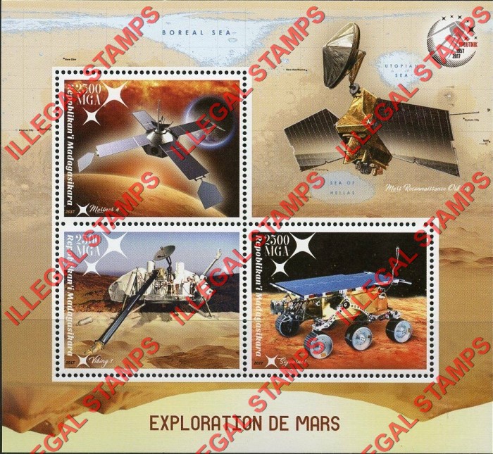 Madagascar 2017 Exploration of Mars Illegal Stamp Souvenir Sheet of 3