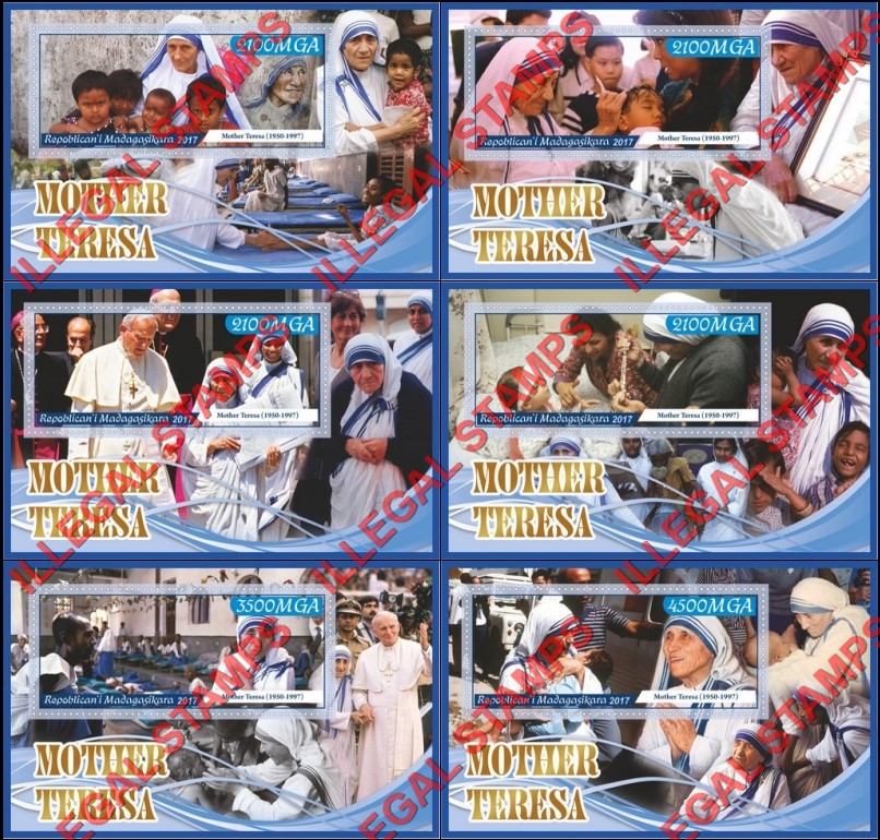 Madagascar 2017 Mother Teresa Illegal Stamp Souvenir Sheets of 1