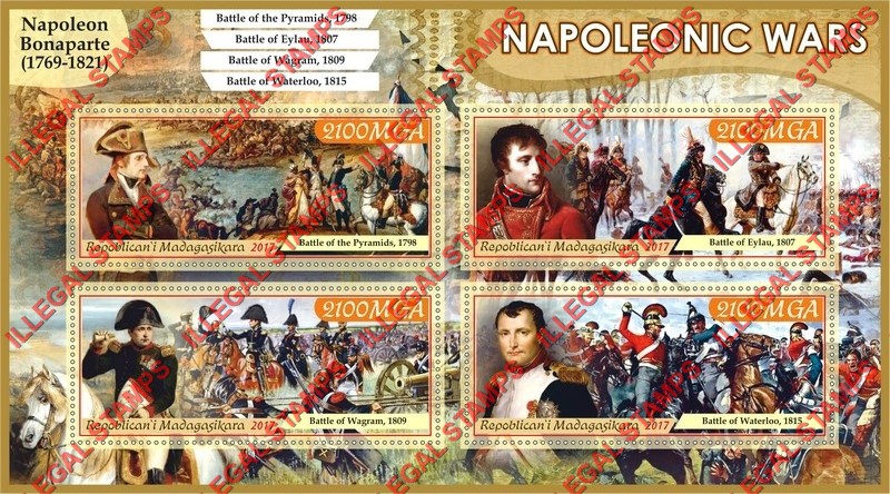 Madagascar 2017 Napoleonic Wars Illegal Stamp Souvenir Sheet of 4