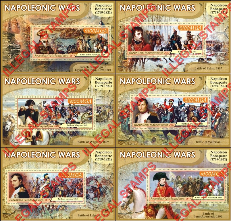 Madagascar 2017 Napoleonic Wars Illegal Stamp Souvenir Sheets of 1
